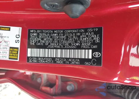 2020 Toyota Corolla Le from USA, damaged, VIN JTDEPRAE7LJ026660